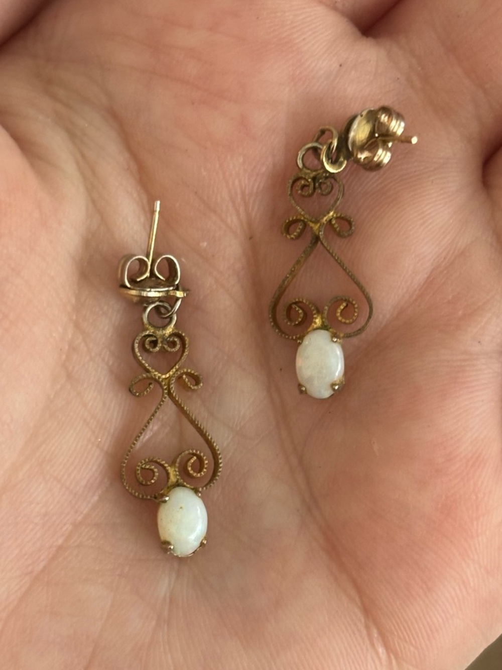 Vintage Gold-Tone Opal Earrings